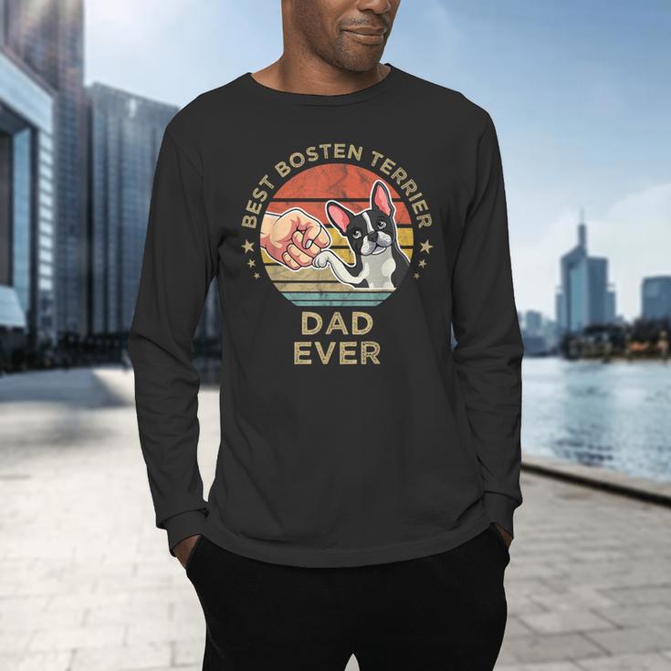 Vintage Best Boston Terrier Dad Ever Dog Father Father's Day Men Girls Kids Men's Long Sleeve T-Shirt, gift for family, gift for coworker