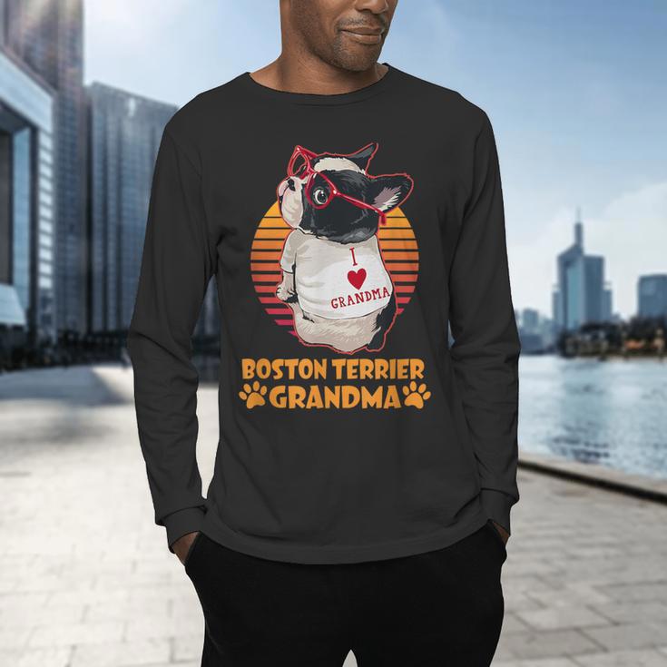 Vintage Boston Terrier Grandma Wear Sunglasses Dog Lover Men Women Girls Kids Men's Long Sleeve T-Shirt, gift for family, gift for coworker