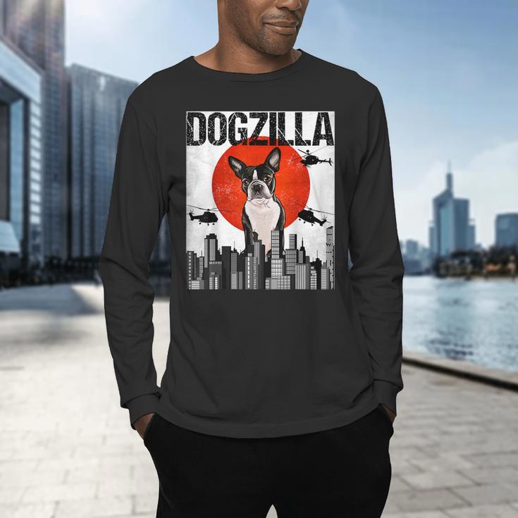 Vintage Japanese Dogzilla Boston Terrier Men's Long Sleeve T-Shirt, gift for family, gift for coworker