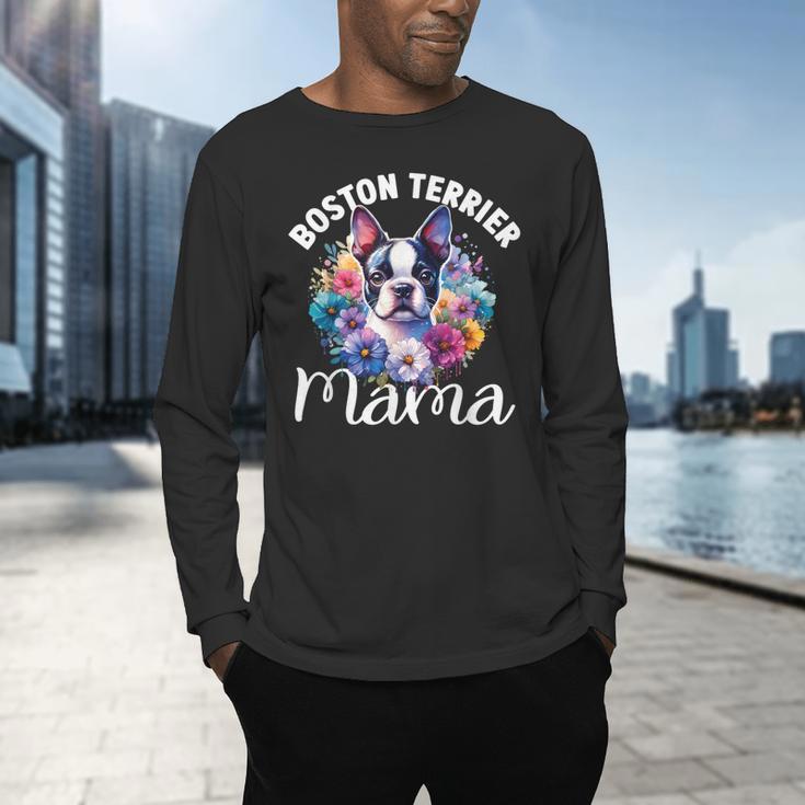 Watercolor Floral Boston Terrier Mama Dog Lover Mother's Day For Men Women Girls Kids Men's Long Sleeve T-Shirt, gift for family, gift for coworker