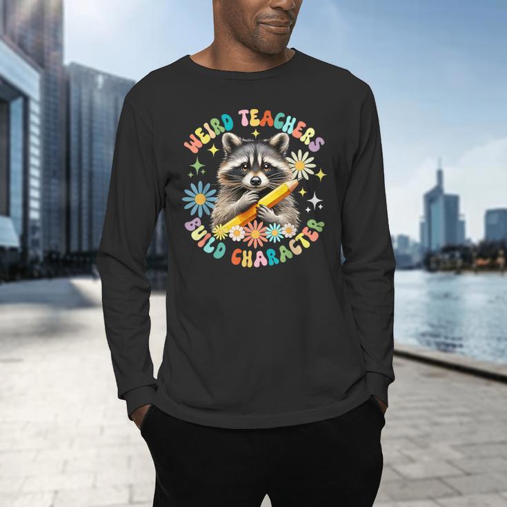 Weird Teachers Build Character Raccoon Colourful Floral Men's Long Sleeve T-Shirt, gift for family, gift for coworker Weird Teachers Build Character Raccoon Colourful Floral Men's Long Sleeve T-Shirt, gift for family, gift for coworker