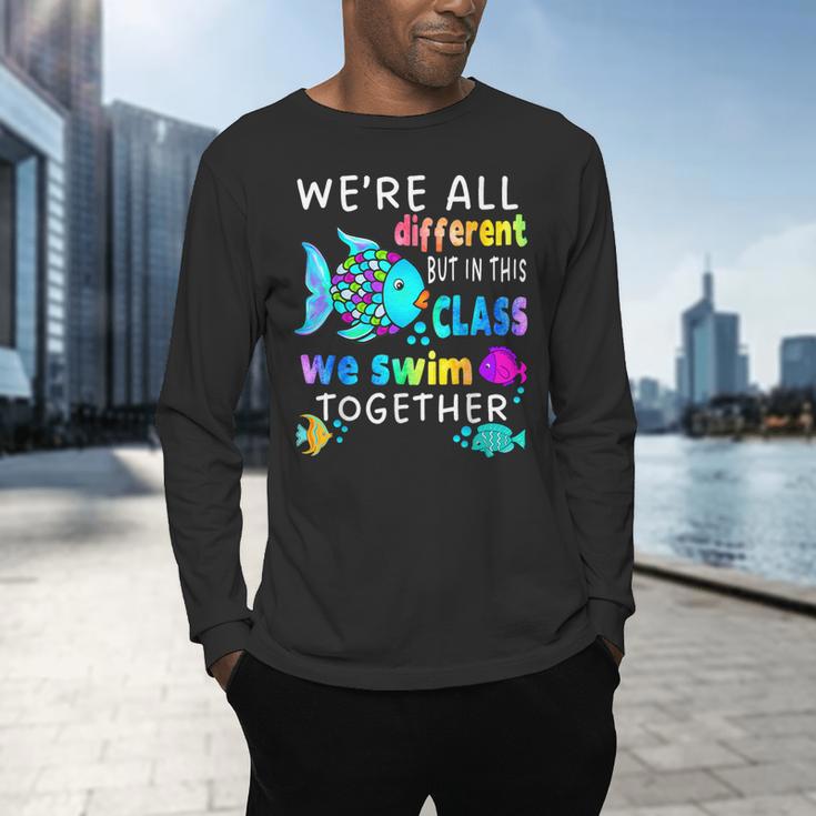 We'Re All Different But We Swim Together Elementary Teacher Men's Long Sleeve T-Shirt, gift for family, gift for coworker We'Re All Different But We Swim Together Elementary Teacher Men's Long Sleeve T-Shirt, gift for family, gift for coworker