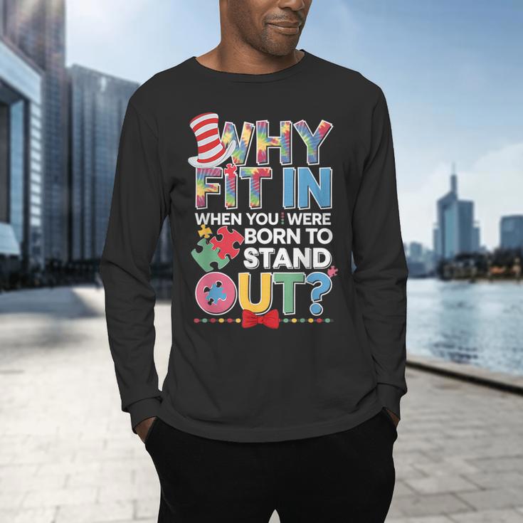 Why Fit In Doctor Teacher Cat In Hat Cool Autism Awareness Men Women Kids Men's Long Sleeve T-Shirt, gift for family, gift for coworker Why Fit In Doctor Teacher Cat In Hat Cool Autism Awareness Men Women Kids Men's Long Sleeve T-Shirt, gift for family, gift for coworker