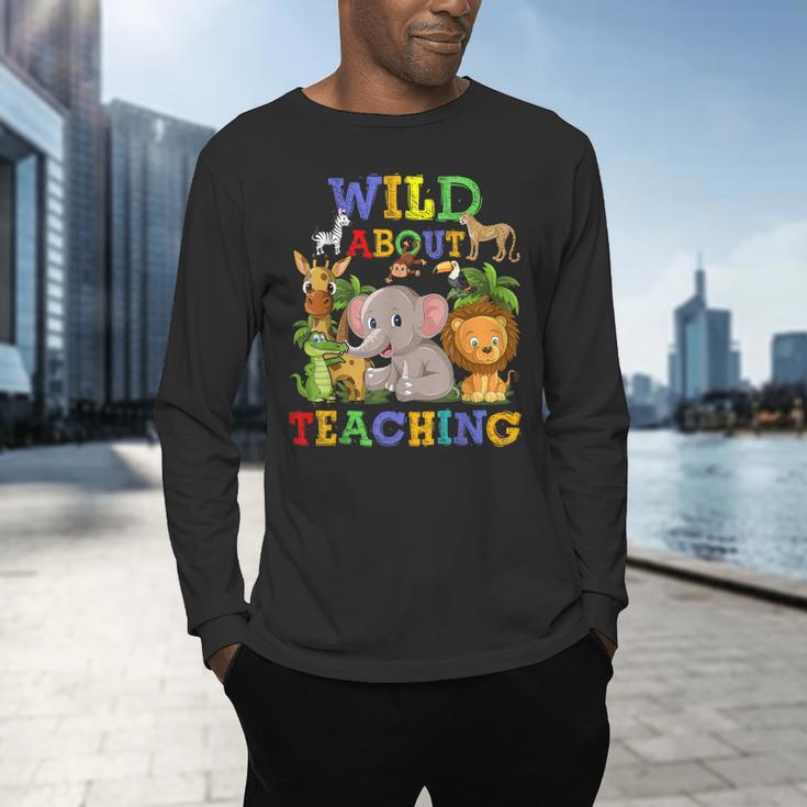 Wild About Teaching Safari Jungle School Teacher Men's Long Sleeve T-Shirt, gift for family, gift for coworker