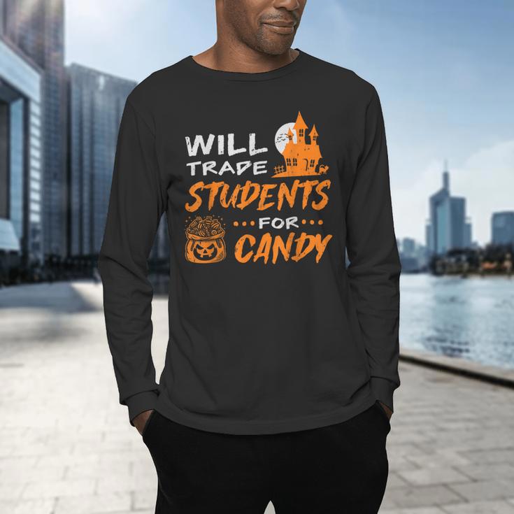 Will Trade Students For Candy Halloween Costume Teacher Men's Long Sleeve T-Shirt, gift for family, gift for coworker Will Trade Students For Candy Halloween Costume Teacher Men's Long Sleeve T-Shirt, gift for family, gift for coworker