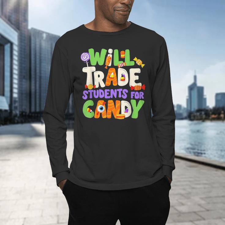 Will Trade Students For Candy Teacher Cute Halloween Costume Men's Long Sleeve T-Shirt, gift for family, gift for coworker Will Trade Students For Candy Teacher Cute Halloween Costume Men's Long Sleeve T-Shirt, gift for family, gift for coworker