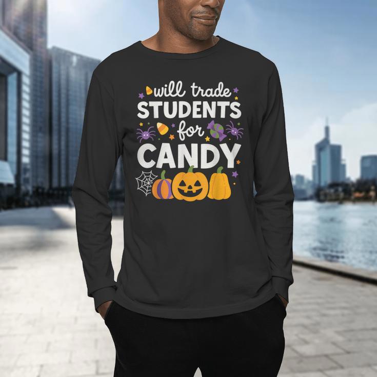 Will Trade Students For Candy Teacher Cute Halloween Men's Long Sleeve T-Shirt, gift for family, gift for coworker Will Trade Students For Candy Teacher Cute Halloween Men's Long Sleeve T-Shirt, gift for family, gift for coworker