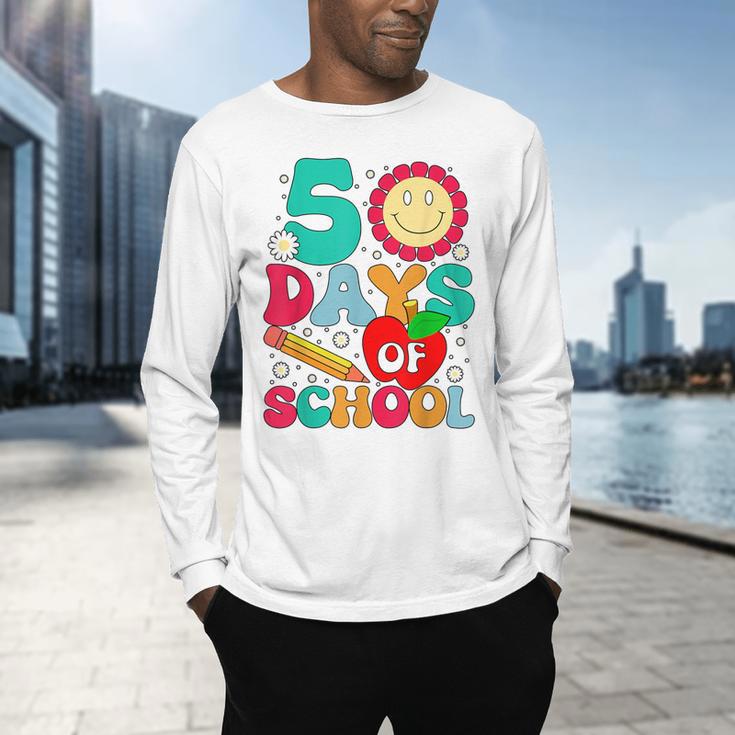 50 Days Of School Teacher Happy 50th Day Of School Kids Men's Long Sleeve T-Shirt, gift for family, gift for coworker 50 Days Of School Teacher Happy 50th Day Of School Kids Men's Long Sleeve T-Shirt, gift for family, gift for coworker