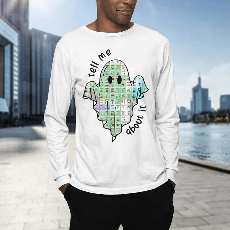 AAC Ghost Tell Me About It Speech Pathology AAC Sped Teacher Men's Long Sleeve T-Shirt, gift for family, gift for coworker AAC Ghost Tell Me About It Speech Pathology AAC Sped Teacher Men's Long Sleeve T-Shirt, gift for family, gift for coworker