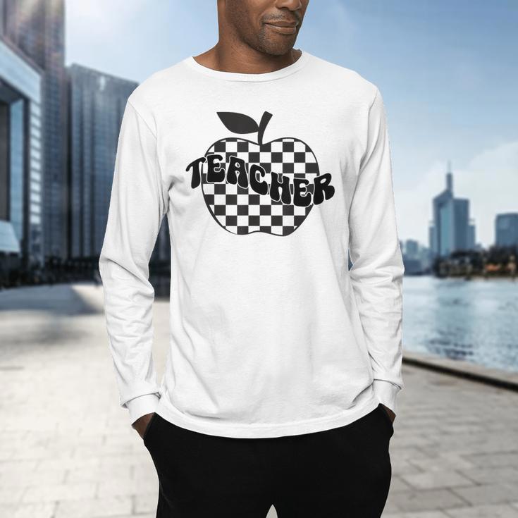 Back To School Checkered Apple Teacher Checkerboard Teacher For Men Women Girls Kids Men's Long Sleeve T-Shirt, gift for family, gift for coworker Back To School Checkered Apple Teacher Checkerboard Teacher For Men Women Girls Kids Men's Long Sleeve T-Shirt, gift for family, gift for coworker