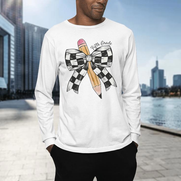 Back To School Hello Fifth Grade Teacher Coquette Pencil Bow Men's Long Sleeve T-Shirt, gift for family, gift for coworker Back To School Hello Fifth Grade Teacher Coquette Pencil Bow Men's Long Sleeve T-Shirt, gift for family, gift for coworker
