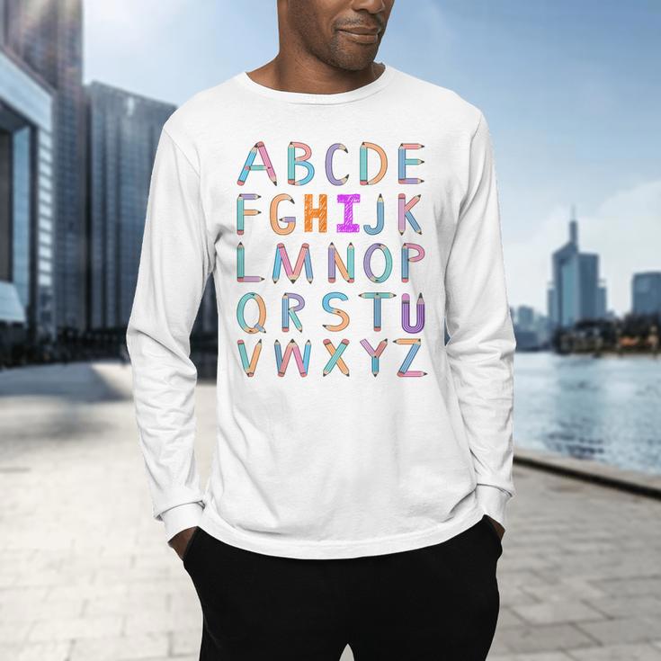 Back To School Kindergarten Alphabet ABC Teacher Women Kids Men's Long Sleeve T-Shirt, gift for family, gift for coworker Back To School Kindergarten Alphabet ABC Teacher Women Kids Men's Long Sleeve T-Shirt, gift for family, gift for coworker