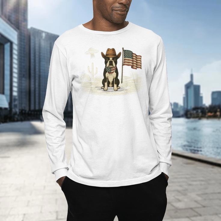 Boston Terrier 4th Of July US American Flag Dog Patriotic Men's Long Sleeve T-Shirt, gift for family, gift for coworker