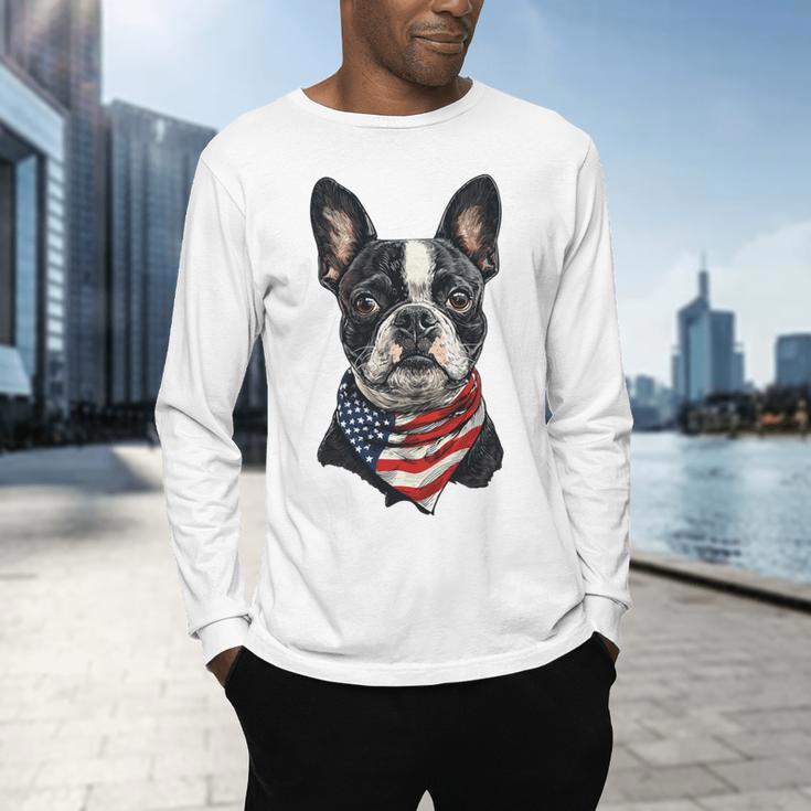 Boston Terrier American Flag Men's Long Sleeve T-Shirt, gift for family, gift for coworker
