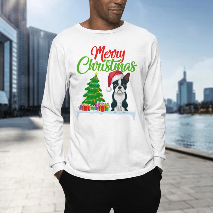 Boston Terrier Christmas Tree Lights Xmas Dog Lover Men's Long Sleeve T-Shirt, gift for family, gift for coworker