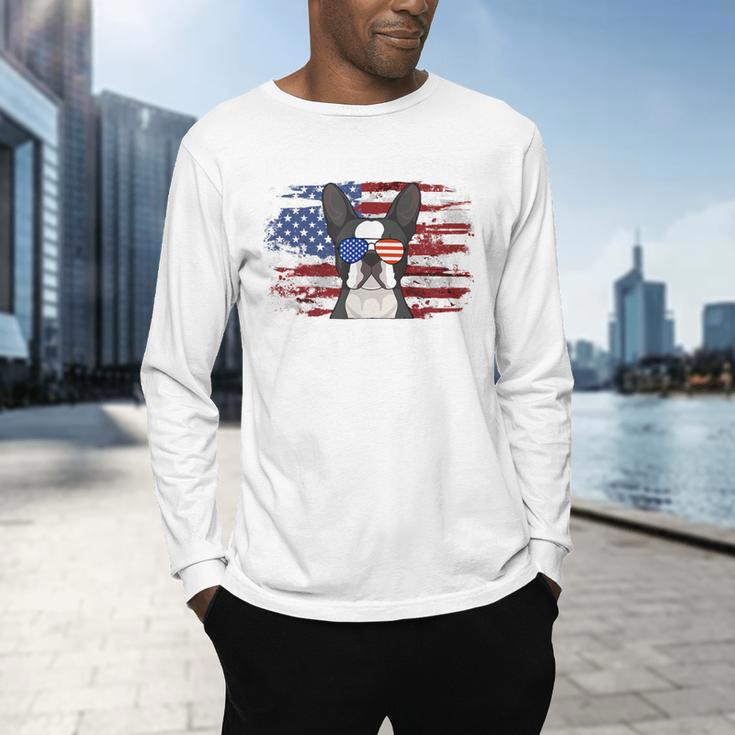 Boston Terrier Dad American Flag 4th Of July Dog Fathers Day Men's Long Sleeve T-Shirt, gift for family, gift for coworker