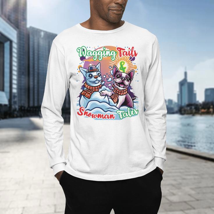 Boston Terrier Dog Christmas Snowman Winter Snow Men's Long Sleeve T-Shirt, gift for family, gift for coworker