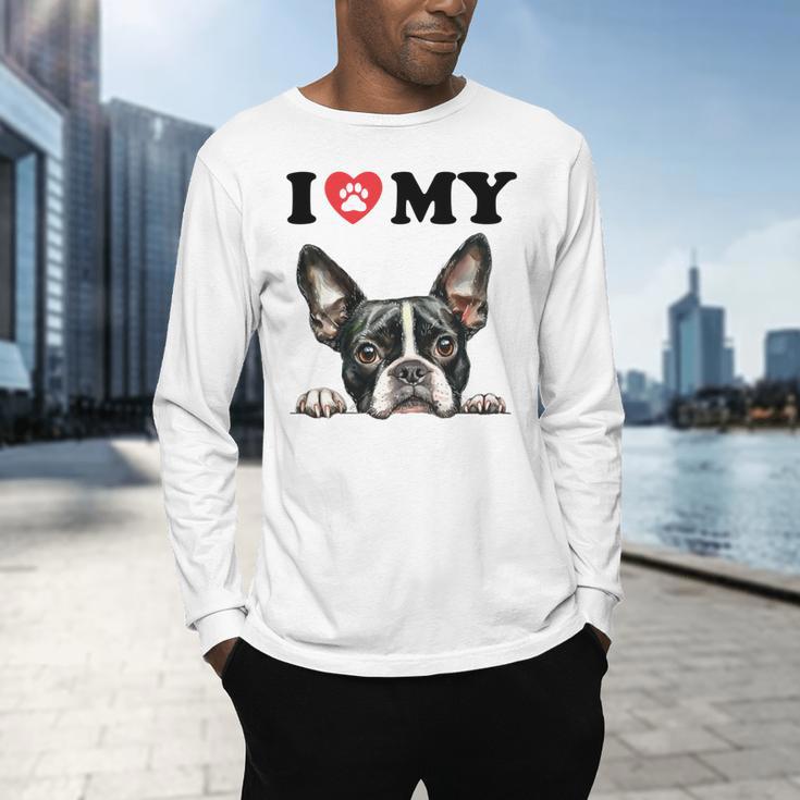 Boston Terrier I Heart My Dog Dog Lover Men's Long Sleeve T-Shirt, gift for family, gift for coworker