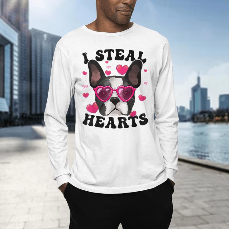 Boston Terrier Heart Glasses Girls Bostie Valentines Day Men's Long Sleeve T-Shirt, gift for family, gift for coworker