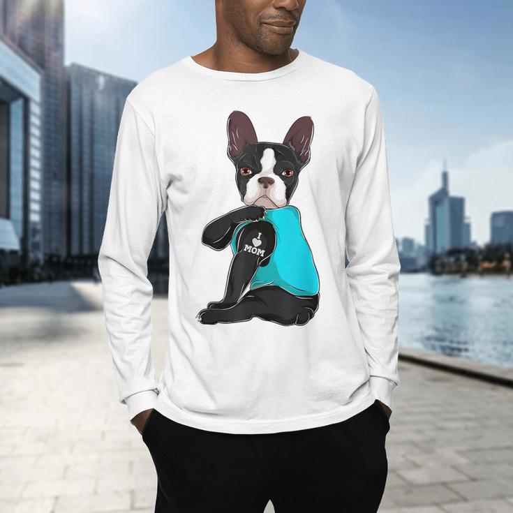 Boston Terrier I Love Mom Apparel Men's Long Sleeve T-Shirt, gift for family, gift for coworker