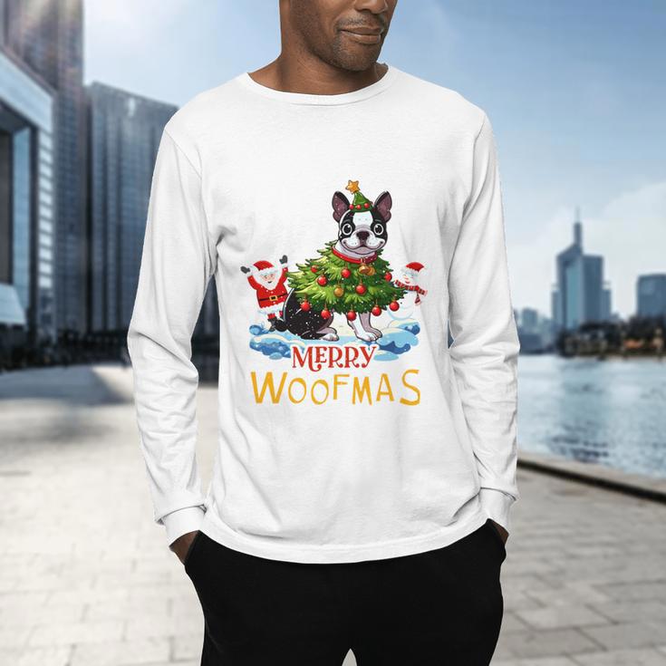 Boston Terrier Merry Christmas Tree Lights Dog X-Mas Dogs Men's Long Sleeve T-Shirt, gift for family, gift for coworker