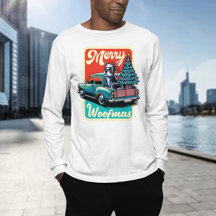 Boston Terrier Merry Christmas Tree Truck Santa Dog X-Mas Men's Long Sleeve T-Shirt, gift for family, gift for coworker