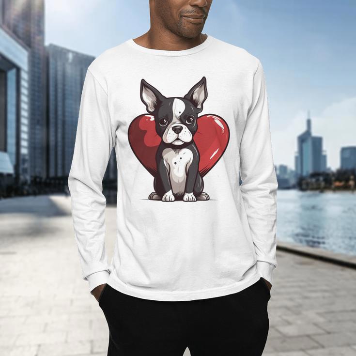 Boston Terrier Mom Dad Bostie Dog Lover Valentines Day Men's Long Sleeve T-Shirt, gift for family, gift for coworker