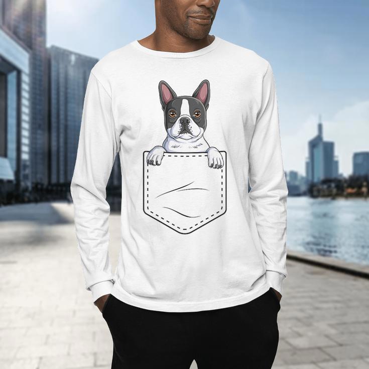 Boston Terrier In The Pocket Cute Boston Terrier Dog Lovers Men Women Girls Kids Men's Long Sleeve T-Shirt, gift for family, gift for coworker