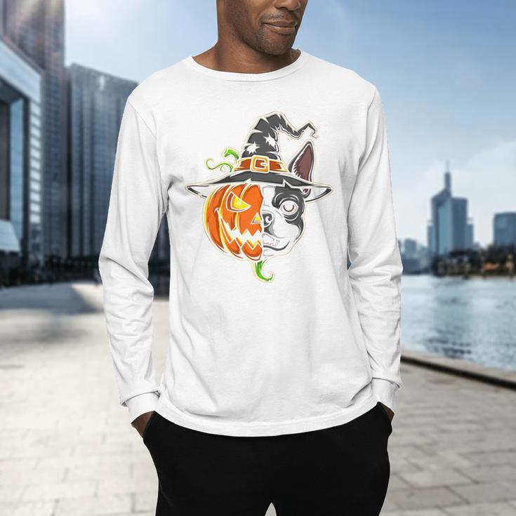 Boston Terrier Pumpkin Jack O Lantern Halloween Men's Long Sleeve T-Shirt, gift for family, gift for coworker
