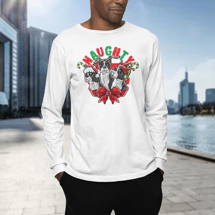 Boston Terrier Santa Claus Elf Reindeer Christmas Dog X-Mas Men's Long Sleeve T-Shirt, gift for family, gift for coworker