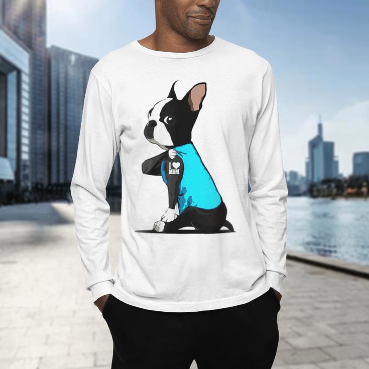 Boston Terrier Tattoos I Love Mom Men's Long Sleeve T-Shirt, gift for family, gift for coworker