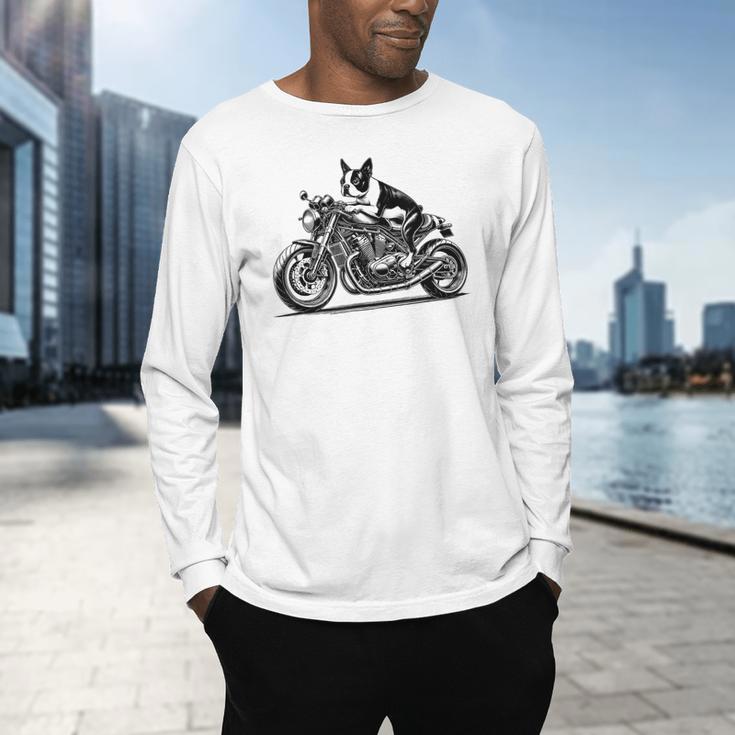Cool Boston Terrier Riding a Motorcycle Biker Dog Lover For Men Women Kids Men's Long Sleeve T-Shirt, gift for family, gift for coworker