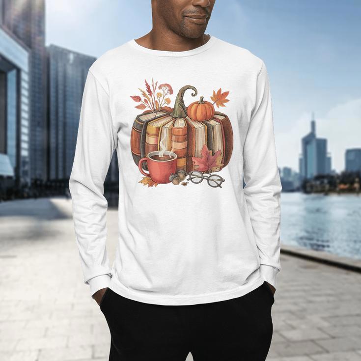 Fall Book Pumpkin Retro Reading Halloween Teacher Men's Long Sleeve T-Shirt, gift for family, gift for coworker Fall Book Pumpkin Retro Reading Halloween Teacher Men's Long Sleeve T-Shirt, gift for family, gift for coworker