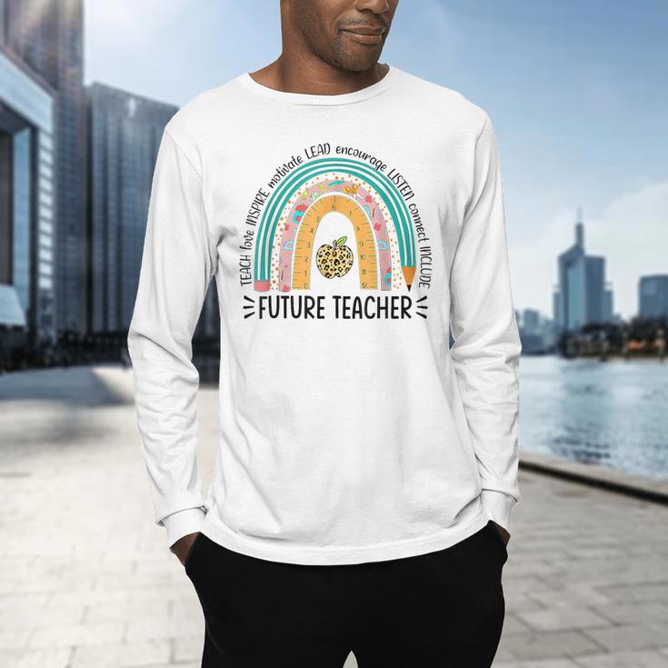Future Teacher Cute Rainbow Leopard Teacher Outfit For Men Women Girls Kids Men's Long Sleeve T-Shirt, gift for family, gift for coworker