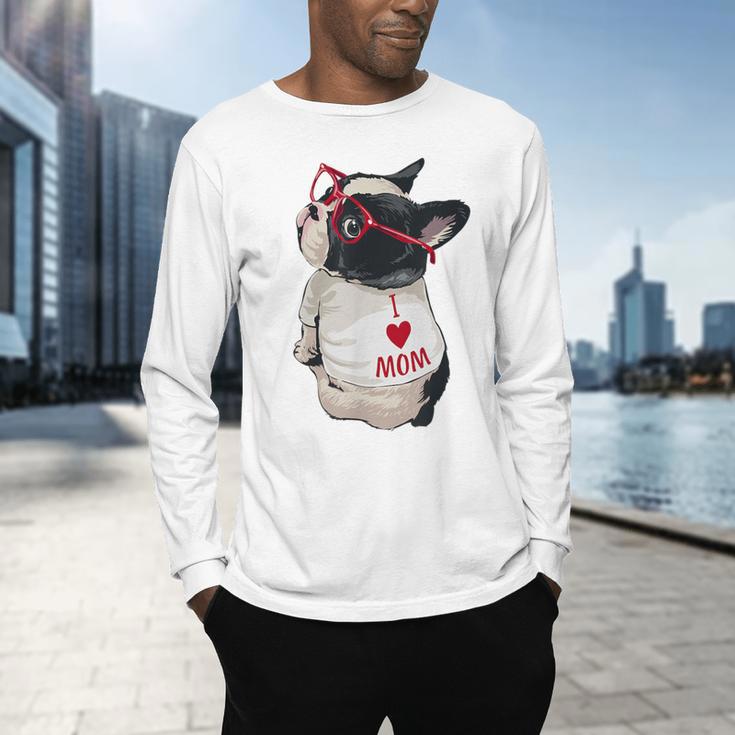 Girls I Heart Mom Love Mama Boston Terrier Dog Lover Men's Long Sleeve T-Shirt, gift for family, gift for coworker