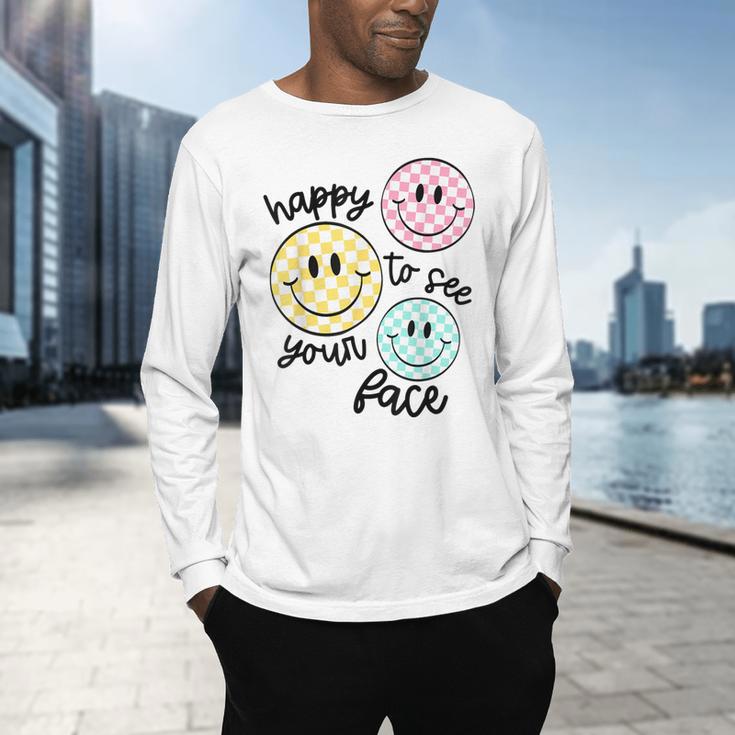 Happy To See Your Face Smile Face Teacher Back To School Men's Long Sleeve T-Shirt, gift for family, gift for coworker Happy To See Your Face Smile Face Teacher Back To School Men's Long Sleeve T-Shirt, gift for family, gift for coworker
