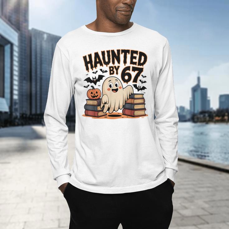 Haunted By 67 Teacher Ghost Pumpkin Halloween Costum Men's Long Sleeve T-Shirt, gift for family, gift for coworker Haunted By 67 Teacher Ghost Pumpkin Halloween Costum Men's Long Sleeve T-Shirt, gift for family, gift for coworker