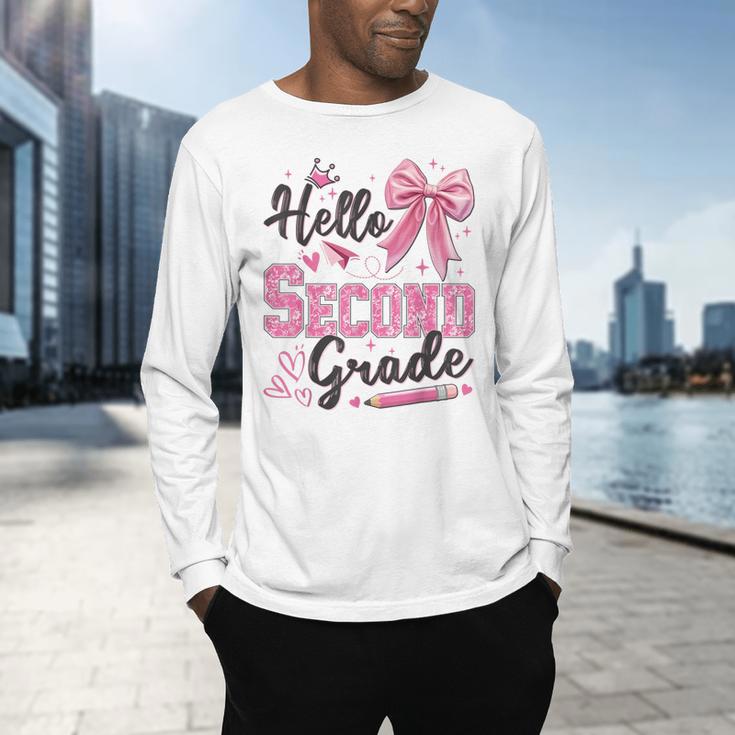 Hello Second Grade First Day Of School Coquette Teacher Girl Men's Long Sleeve T-Shirt, gift for family, gift for coworker