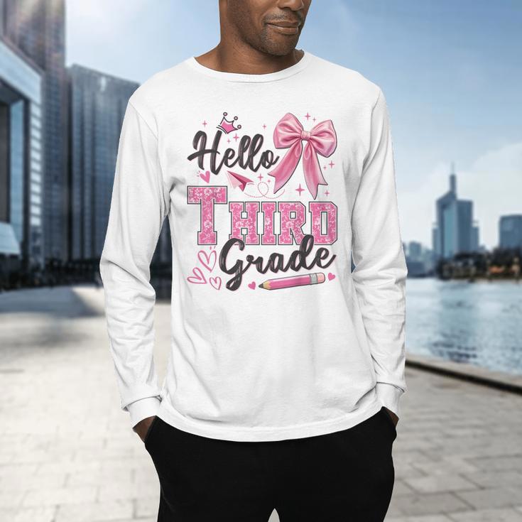 Hello Third Grade First Day Of School Coquette Teacher Girl Men's Long Sleeve T-Shirt, gift for family, gift for coworker Hello Third Grade First Day Of School Coquette Teacher Girl Men's Long Sleeve T-Shirt, gift for family, gift for coworker