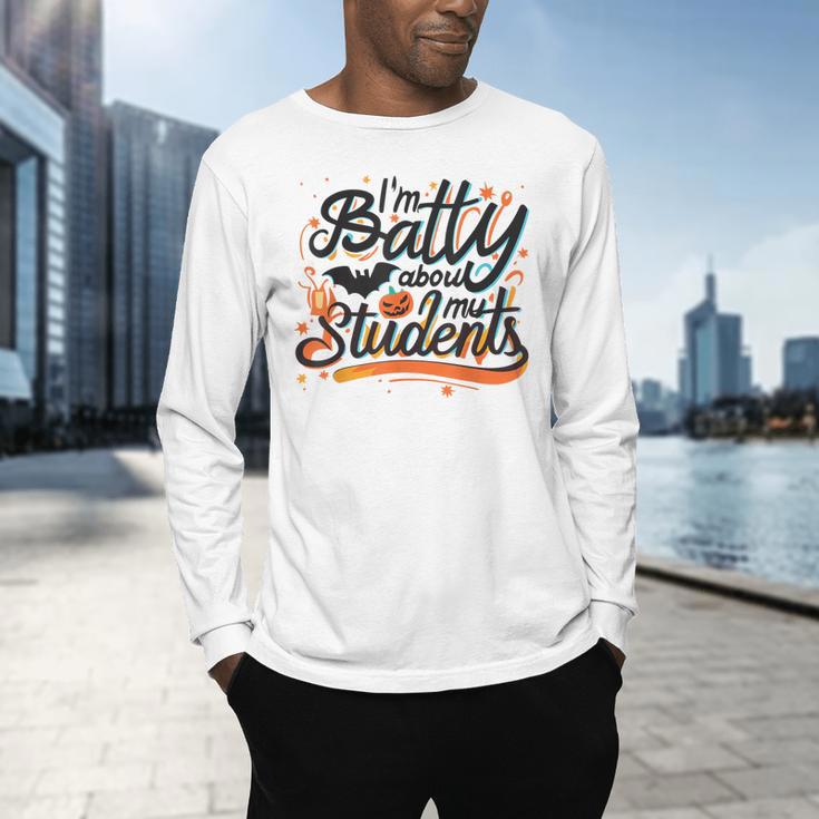 I'm Batty About My Students Watercolor Bat Teacher Halloween Men's Long Sleeve T-Shirt, gift for family, gift for coworker I'm Batty About My Students Watercolor Bat Teacher Halloween Men's Long Sleeve T-Shirt, gift for family, gift for coworker