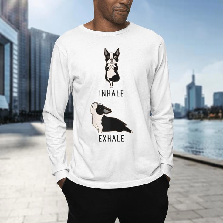 Inhale Exhale Yoga Boston Terrier Tshirt Men's Long Sleeve T-Shirt, gift for family, gift for coworker
