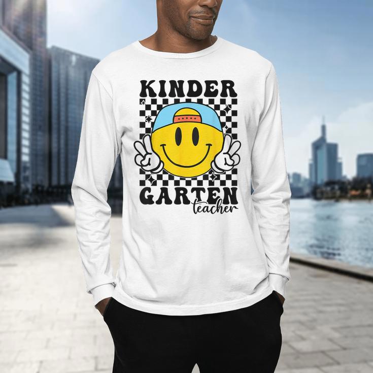 Kindergarten Teacher Hippie Smile Face Back School Men's Long Sleeve T-Shirt, gift for family, gift for coworker Kindergarten Teacher Hippie Smile Face Back School Men's Long Sleeve T-Shirt, gift for family, gift for coworker