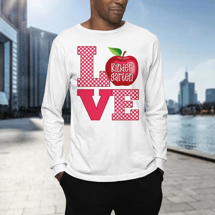 Love Kindergarten Cute Apple School Teacher Men's Long Sleeve T-Shirt, gift for family, gift for coworker Love Kindergarten Cute Apple School Teacher Men's Long Sleeve T-Shirt, gift for family, gift for coworker