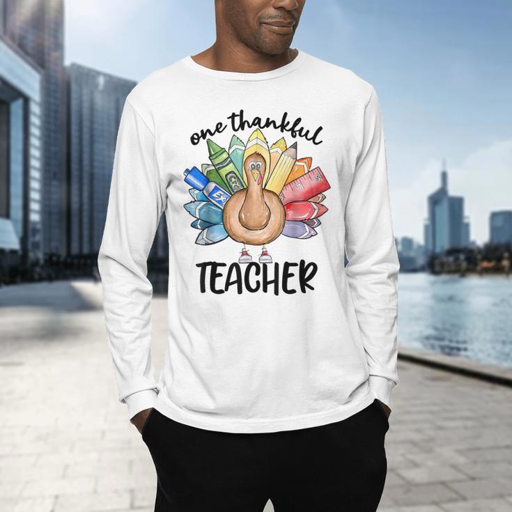 One Thankful Teacher Turkey Pencil Thanksgiving Teachers Men's Long Sleeve T-Shirt, gift for family, gift for coworker