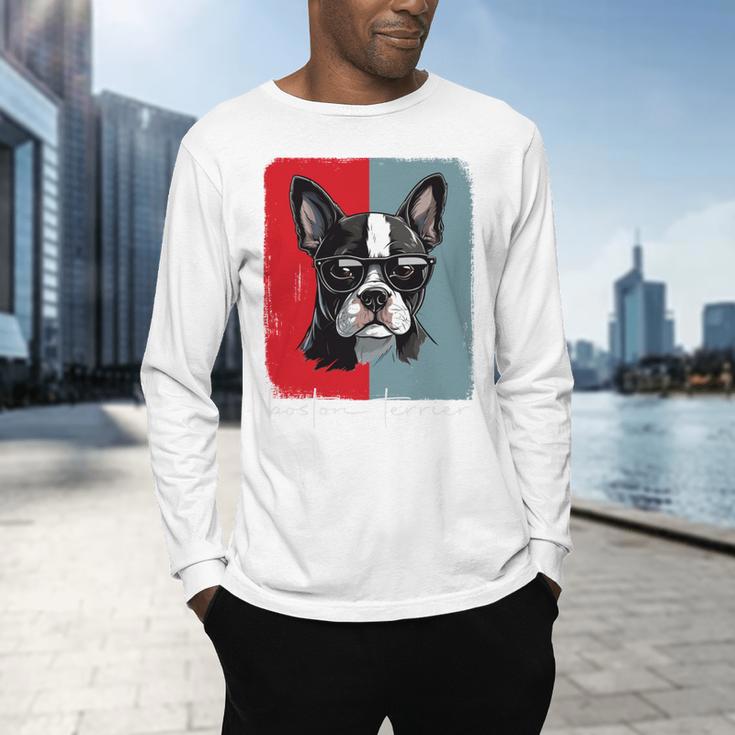 Retro Boston Terrier Dog Lover Bostie Mom Dad Dog Owner Men's Long Sleeve T-Shirt, gift for family, gift for coworker