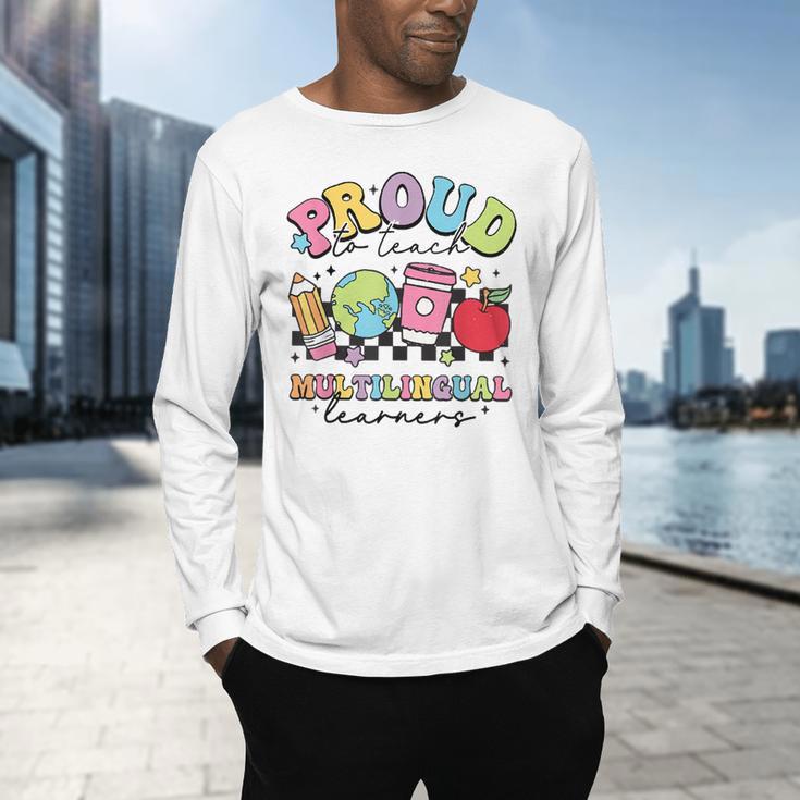 Retro Proud To Teach Multilingual Learners English Teacher Men's Long Sleeve T-Shirt, gift for family, gift for coworker Retro Proud To Teach Multilingual Learners English Teacher Men's Long Sleeve T-Shirt, gift for family, gift for coworker