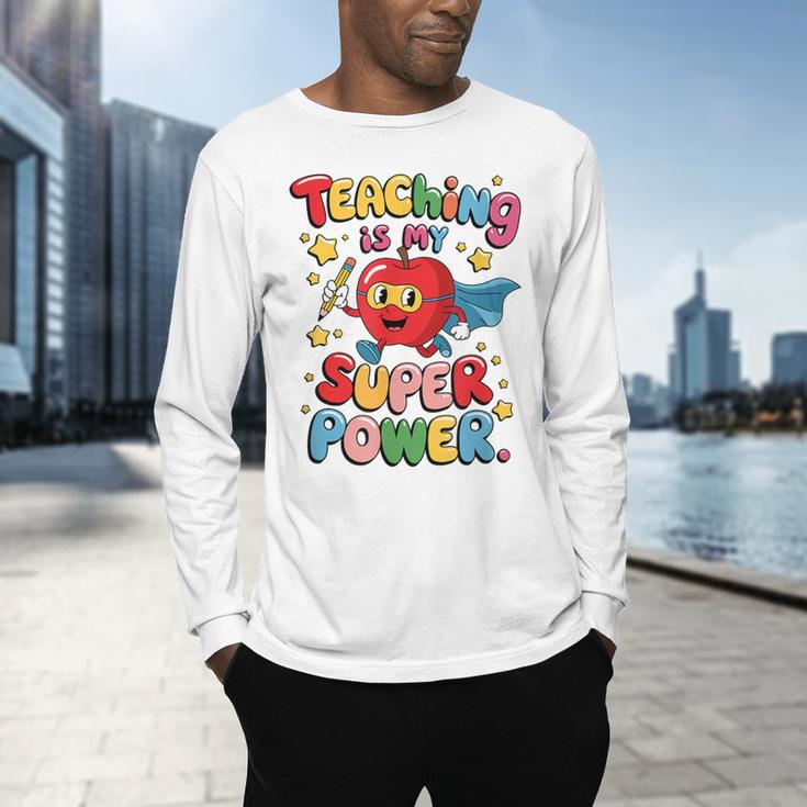 Retro Teaching Is My Superpower Apple Teacher Appreciation Men's Long Sleeve T-Shirt, gift for family, gift for coworker Retro Teaching Is My Superpower Apple Teacher Appreciation Men's Long Sleeve T-Shirt, gift for family, gift for coworker