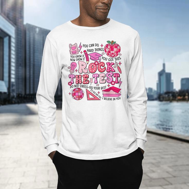 Rock The Test Testing Day Don't Stress Do Your Best Teacher For Men Women Girls Kids Men's Long Sleeve T-Shirt, gift for family, gift for coworker