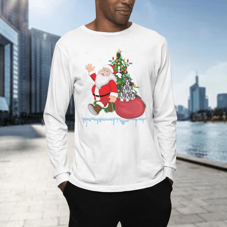 Santa Ugly Christmas Tree Lights Boston Terrier Dog Lover Men's Long Sleeve T-Shirt, gift for family, gift for coworker