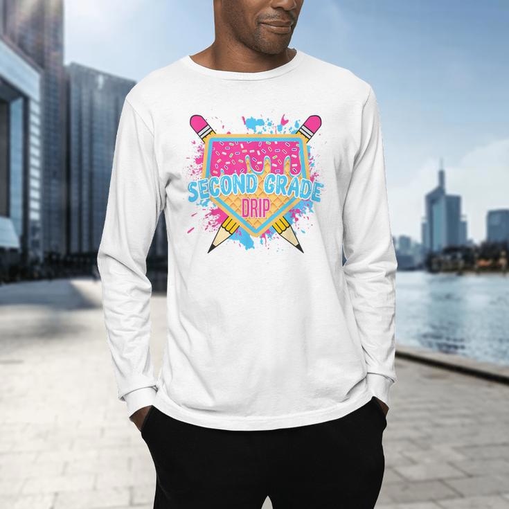 Second Grade Drip Ice Cream Home Plate Baseball Teachers Kid Men's Long Sleeve T-Shirt, gift for family, gift for coworker